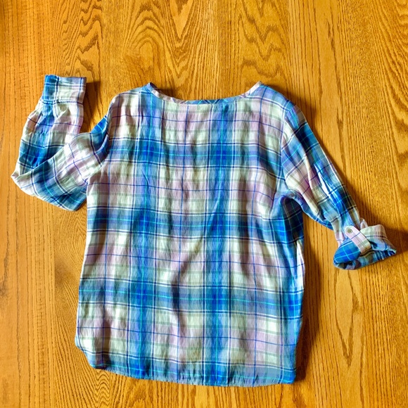 "LOFT", blue plaid, pull over tunic, M - Picture 5 of 9